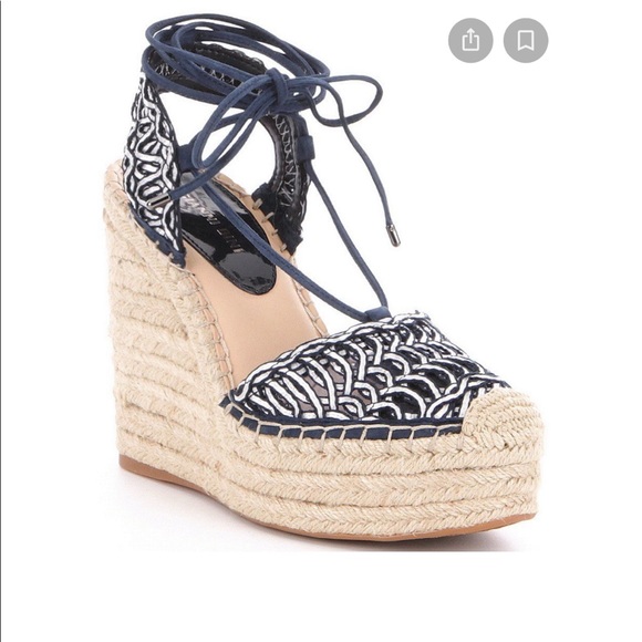 Gianni Bini Shoes - Gianni Bini Blue Magena Laceup Espadrille Wedges